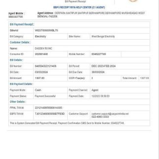 INDIA WEST BENGAL ELECTRICITY business utility bill Word and PDF template download template file