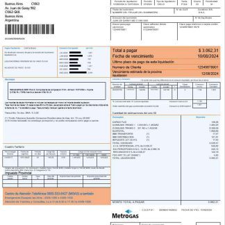 Argentina Metrogas easy to fill business utility bill template in Word and PDF format download template file