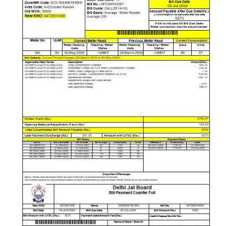 INIDA DELHI JAL BOARD business utility bill Word and PDF template download template file