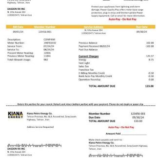 Iran Kiana Petro Energy Co business utility bill template in Word and PDF format download template file