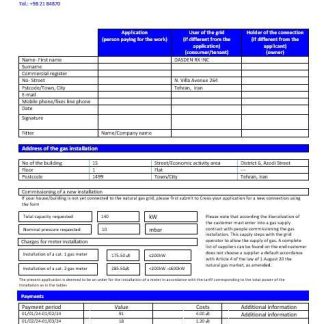 Iran National Iranian Gas Company gas business utility bill template in Word and PDF format download template file