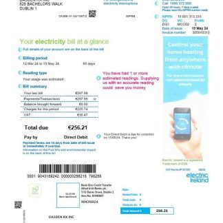 Ireland Electric Ireland business utility bill template in Word and PDF formats download template file
