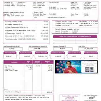 Adani utility business bill, SCR download template file
