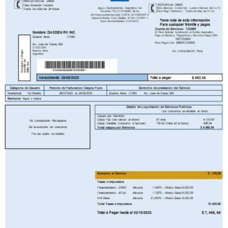 Argentina water business utility bill SCR download template file