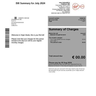 Ireland Virgin Media business utility bill template editable in Word and PDF, version 1 download template file