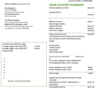 Israel Green Energy Association of Israel business utility bill template in Word and PDF formats download template file