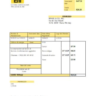 Italy Gas utility business bill, SCR download template file