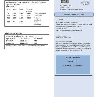 Italy Publiacqua business utility bill template in Word and PDF format download template file