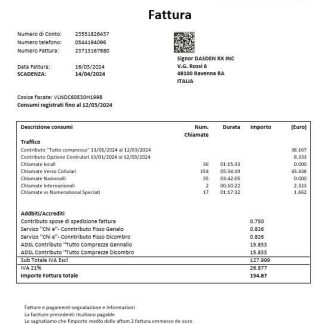 Italy TeleTu business utility bill template in Word and PDF format download template file