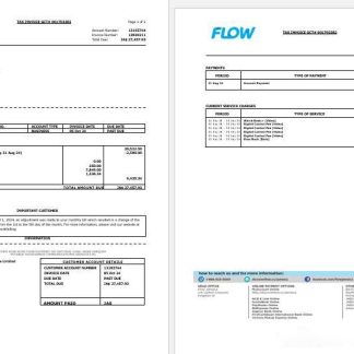 Jamaica Flow tax invoice cable and internet business utility bill Word and PDF template, 2 pages download template file