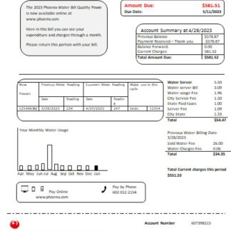 Arizona City of Phoenix utility business bill, SCR download template file