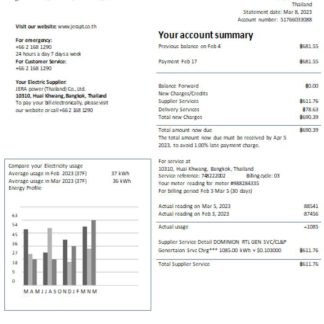JERA power (Thailand) Co., Ltd. utility business bill, SCR download template file