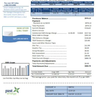 Just Energy utility business bill, SCR download template file
