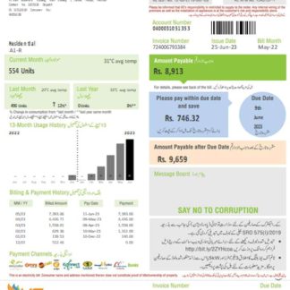 K Electric (KE) electricity utility business bill, page 1, SCR download template file