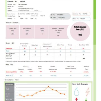 Kahramaa utility business bill, page 1, SCR download template file