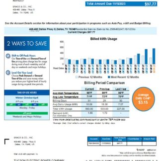 Arizona Tucson Electric Power (TEP) utility bill, page 1 SCR download template file