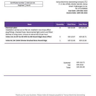 Kenya KenGen Electricity Generating Company business utility bill template in Word and PDF formats download template file