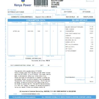 Kenya Power utility business bill, SCR download template file