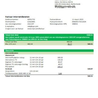KPN utility business bill, SCR download template file