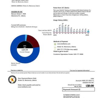 Liberia Electricity Corporation business utility bill template in Word and PDF formats download template file