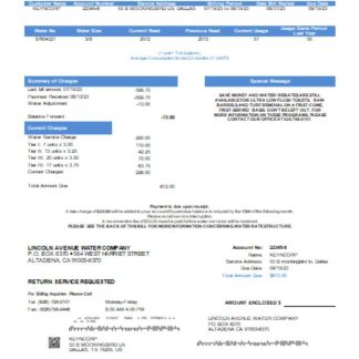 Lincoln Avenue Water Company utility business bill SCR download template file