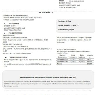Linea Italia utility business bill, SCR download template file