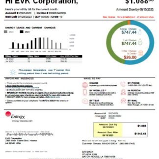 Louisiana Entergy utility business bill SCR download template file