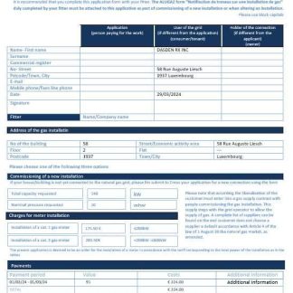 Luxembourg Creos gas business utility bill template in Word and PDF formats download template file