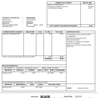 Malaysia Sarawak Energy business utility bill Word and PDF template download template file