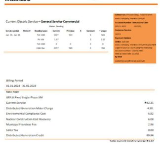 Manila Electric Company (Meralco) electricity utility business bill SCR download template file