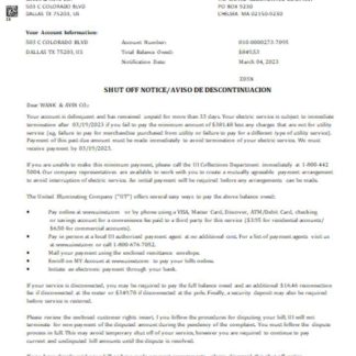 Massachusetts Chelsea SCG The United Illuminating Company shut off notice business bill, SCR download template file