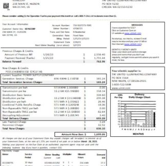 Massachusetts Chelsea SCG The United Illuminating Company utility business bill SCR, page 1 download template file