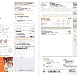 Australia Alinta Energy electricity business utility bill template in Word and PDF format, 2 pages download template file