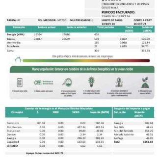 Mexico Electricity CFE business utility bill template in Word and PDF formats, fully editable download template file