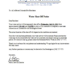 Michigan City of Richmond water shut off notice utility business bill, SCR download template file