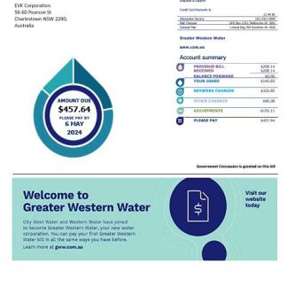 Australia Greater Western Water business utility bill template in download template file