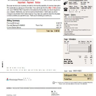 Mississippi Power utility business bill, page 1, SCR download template file