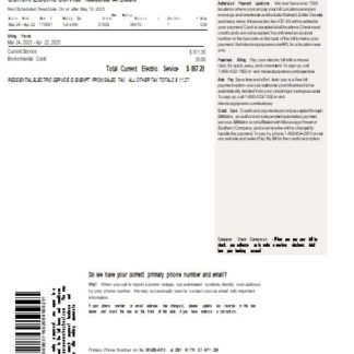 Mississippi Power utility business bill, page 2, SCR download template file