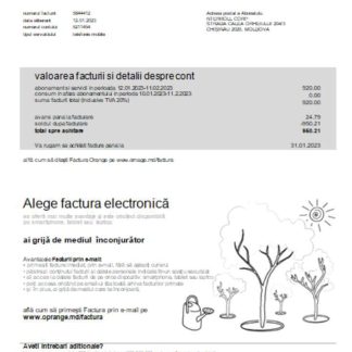 Moldova Orange Factura utility business bill, SCR download template file