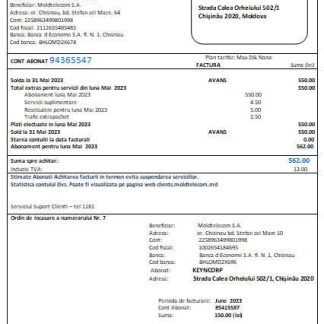 Moldtelecom utility business bill, SCR download template file