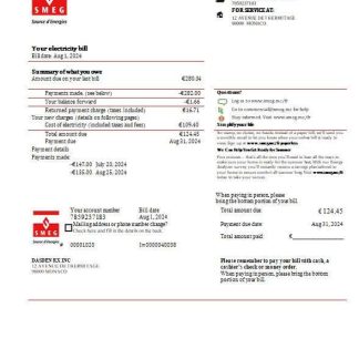 Monaco SMEG electricity business utility bill template in Word and PDF formats download template file