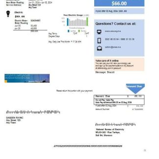 Morocco National Bureau of Electricity business utility bill Word and PDF template download template file