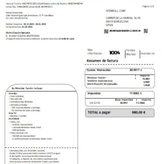Movistar Fusion telecom operator utility business bill, SCR download template file