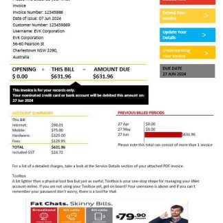 Australia iiNet utility bill template in Word and PDF format download template file