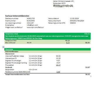 Netherlands KPN business utility bill template in Word and PDF format download template file