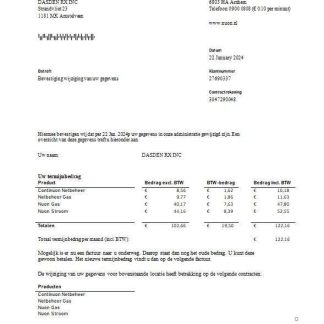 Netherlands NUON gas business utility bill template in Word and PDF format in Dutch language download template file