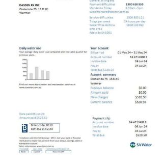 Netherlands SA water business utility bill Word and PDF template download template file