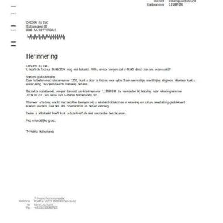 Netherlands T Mobile business utility bill template in Word and PDF formats download template file