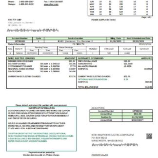 New Hampshire Electric Co op electricity utility business bill, SCR download template file