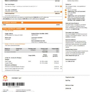 New South Wales (NSW) Origin electricity utility business bill, SCR, page 2 download template file